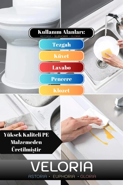 Özel Seri Sızdırmaz Su Geçirmez Dayanıklı Lavabo Pvc Kenar Küf Önleyici 3.2 m İzolasyon Bant 2 Adet - Resim 6