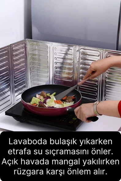 Ocak Fırın Arkası Yağ Sıçrama Koruyucu Katlanır Alüminyum Levha Rüzgar Önleyici Panel Folyo Plaka - Resim 3