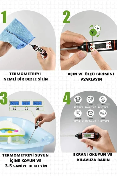 Dijital Gıda Termometersi Sıvı Gıda,et,su,süt Yiyecek Sıcaklık Ölçer Mutfak Için Gıda Termometresi - 2