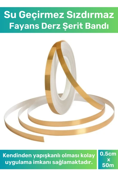 Özel Üretim Su Geçirmez Sızdırmaz Dekoratif 0,50 Cm 50 Metre Gold Fayans Arası Derz Şerit Bandı ürün görseli 1