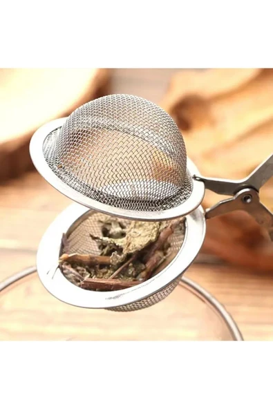 Paslanmaz Çelik Bitki Çayı Demleme Süzgeci Maşalı Çay Süzgeci - Resim 2