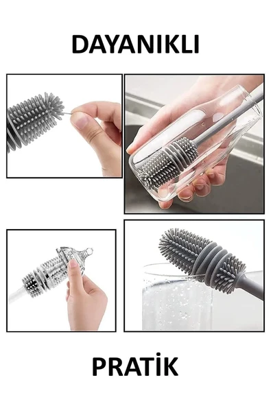 Silikon Fırça Tpr Matara Emzik Biberon Temizleyici Kavanoz Termos Suluk Yağ Şişe Temizleme Fırçası - Resim 6