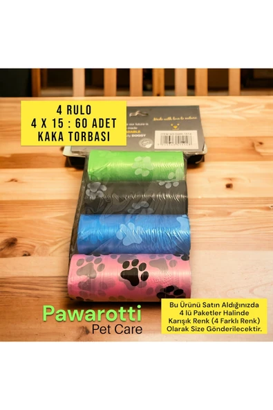 Köpek Kaka Torbası 4 Rulo(60 Adet Torba), Kedi Dışkı Poşeti, Evcil Hayvan Temizlik Poşeti - Resim 2