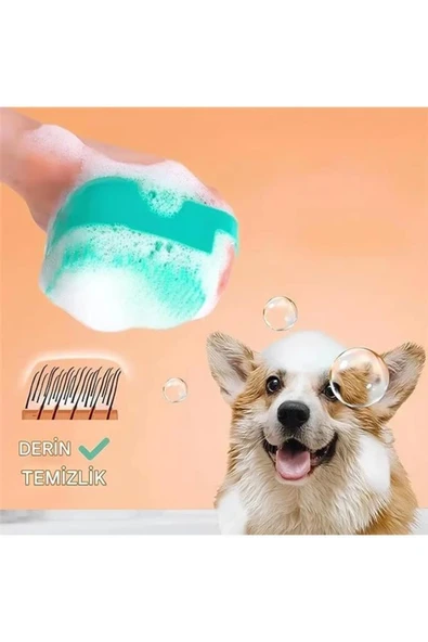 Kanji Silikon Evcil Hayvan Banyo Fırçası – Şampuan Hazneli Masaj Tarağı, Yumuşak Tırtıklı - 5