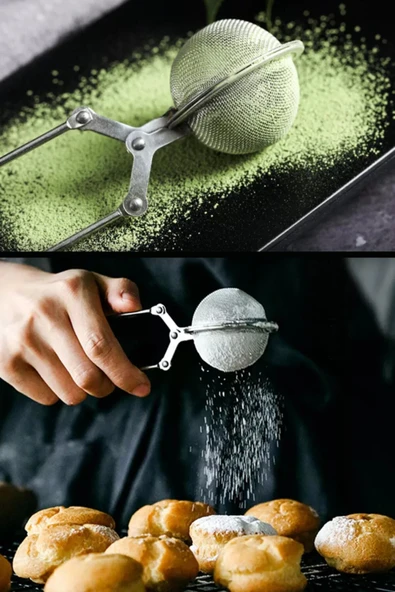 Pratik Paslanmaz Çelik Un Kakao Pudra Şekeri Eleği Ve Bitki Çayı Demleme Süzgeci Maşalı Çay Süzgeçi ürün görseli 1