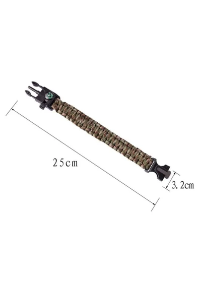 Çok Amaçlı Pusulalı Bıçaklı Düdüklü Çakmaklı Kamp Survival Bilekliği Doğal Kamp Orman Bilekliği - Resim 4