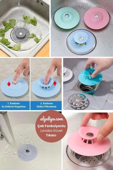 Pratik Süzgeçli Silikon Lavabo Ve Küvet Yuvarlak Lavabo Tıkacı Gider Tıkacı Banyo Evye Kapağı ürün görseli 1