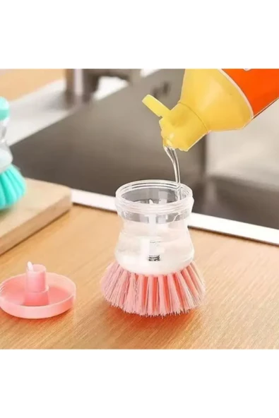 Pratik Sıvı Deterjan Hazneli Bulaşık Fırçası Hazneli Mutfak Banyo Lavabo Yıkama Fırçası 1 Adet - Resim 6