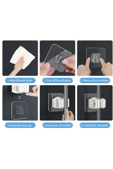Yapışkanlı Pratik Mop Tutucu 4 Adet Beyaz - Resim 3