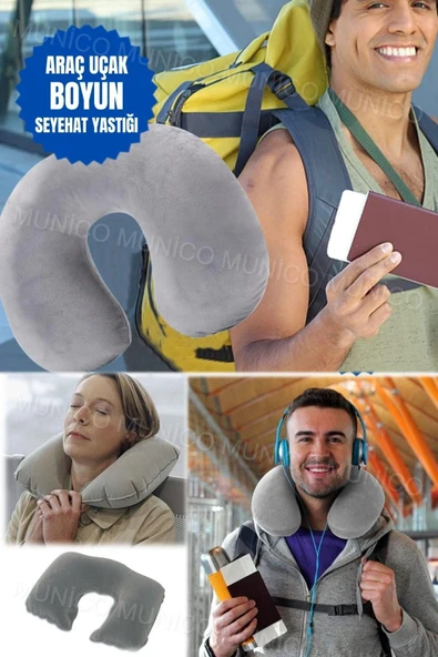 Yumuşak Şişme Seyahat Yastığı U Şekilli Baş ve Boyun Desteği Taşınabilir Ortopedik Boyun Yastığı - Resim 4