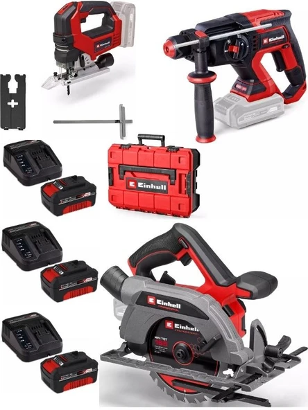 Einhell TP-HD 18/22 D BL Matkap TP-CS 18/165 Lİ BL Daire Testere TP-JS 18/135 BL Dekupaj 3x4.0ah Kömürsüz Set ürün görseli