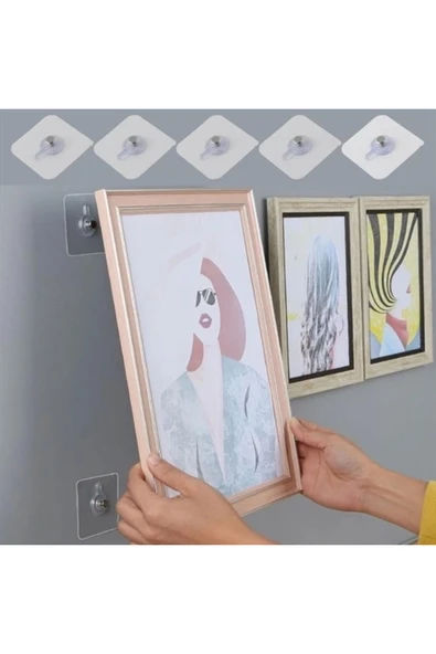 Süper Güçlü Çerçeve Askısı Pin Delgisiz Vidalı Tırnak Kanca Yapışkanlı Raf Tutucu Askı 5li (5047) ürün görseli 1