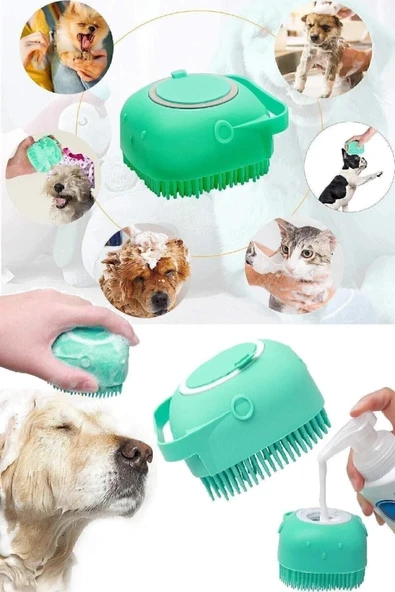 Şampuan Hazneli Kedi Ve Köpek Evcil Hayvan Yıkama Fırçası Silikon Evcil Hayvan Banyo Lifi - 1