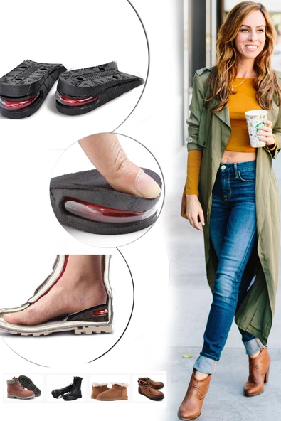 Unisex Kadın Erkek Için Hava Yastıklı 5 Cm Boy Uzatıcı Tabanlık Spor Günlük Ayakkabı Pedi Astarı - Resim 2