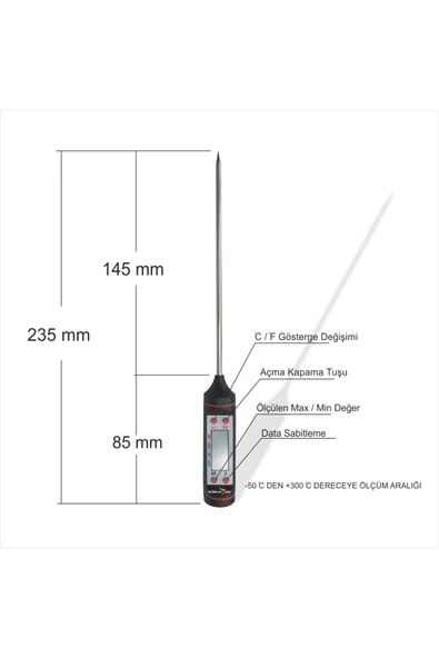 Uzun Hassas Et Süt Biftek Patates Sebze Bonfile Gıda Sıcaklık Soğukluk Derece Termometresi Isı Ölçer - 3