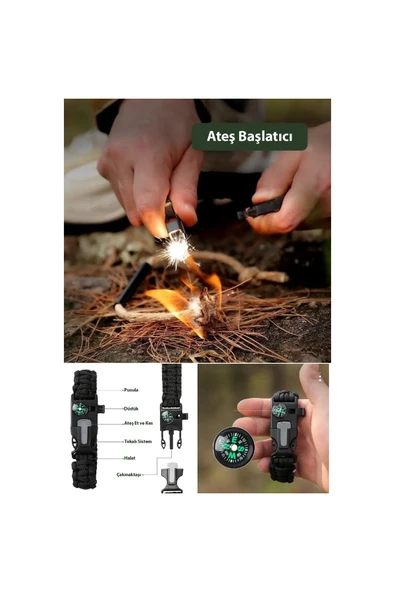 Survival Kamp Bileklik Düdük Çok Amaçlı - Resim 3