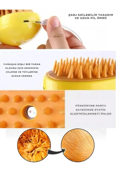 Şarjlı Soğuk Buharlı Kedi Köpek Fırçası Tarağı - Resim 2