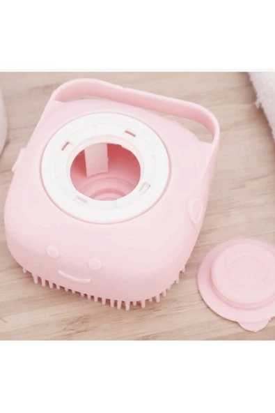 Şampuan Hazneli Kedi Köpek Silikon Duş Fırçası 11 cm Pembe - 2