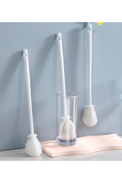 Silikon Uzun Saplı Mutfak Temizlik Biberon Kavanoz Yıkama Bardak Şişe Temizleme Fırçası