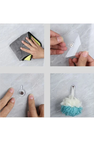 Vidalı Yapışkanlı Şeffaf Askı 4 Adet - Resim 3