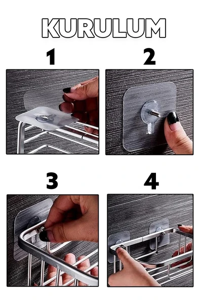 Ultra Güçlü Vantuzlu Askı Çerçeve Askısı Vidalı Kanca Yapışkanlı Dayanıklı Şeffaf Raf Tutucu - Resim 6