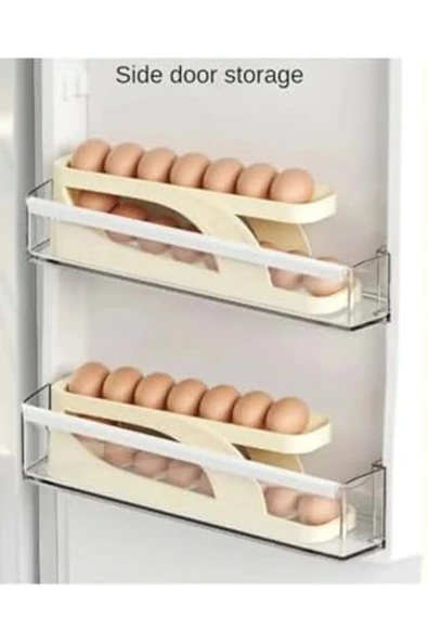 Tegomi 2 Katlı Otomatik Buzdolabı Yumurta Standı Yumurtalık Rafı Saklama Kabı Buzdolabı Organizer - Resim 2