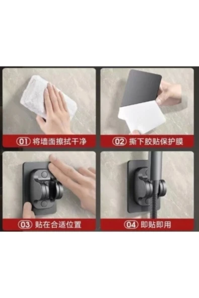 Yapışkanlı Duş Başlığı Tutucu Ayarlı Siyah Renk - Resim 4