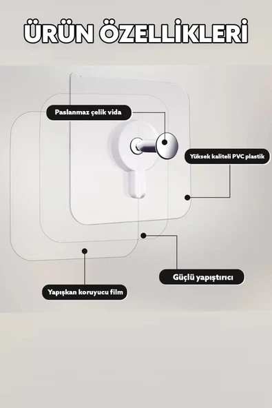 Ultra Güçlü Vantuzlu Askı Çerçeve Askısı Vidalı Kanca Yapışkanlı Dayanıklı Şeffaf Raf Tutucu - Resim 4