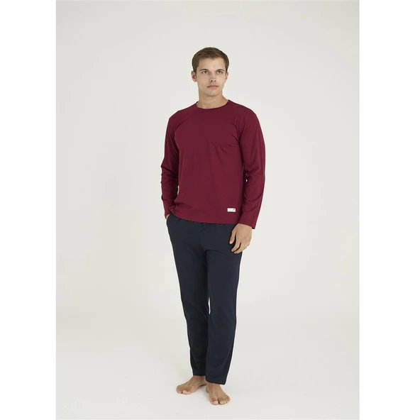 Battal Kly Sıfır Yaka Uzun Kol Büyük Beden Erkek Pijama Takım ürün görseli