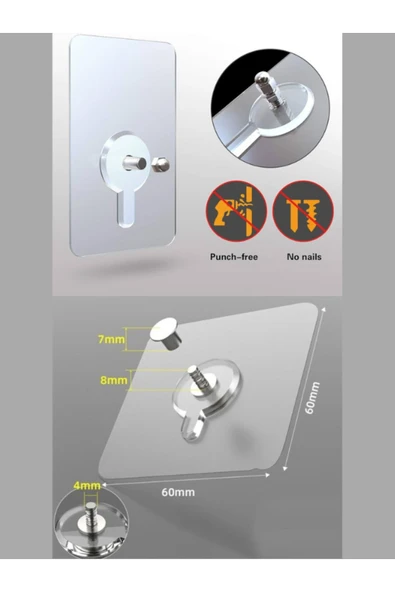 Süper Güçlü Çerçeve Askısı Pin Delgisiz Vidalı Tırnak Kanca Yapışkanlı Raf Tutucu Askı - Resim 2