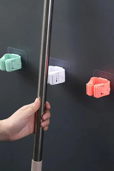 SVRM Yapışkanlı Pratik Mop Fırça Tutucu 4 Adet Poratif Banyo, Mutfak Askısı - Resim 3