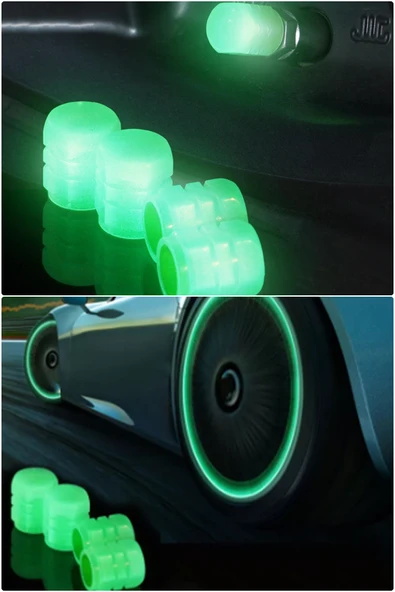 Yeşil Fosforlu Tekerlek Sibop Kapağı Seti Gece Görünürlüğünü Artıran Şık Dayanıklı Güvenli Sürüş - Resim 6