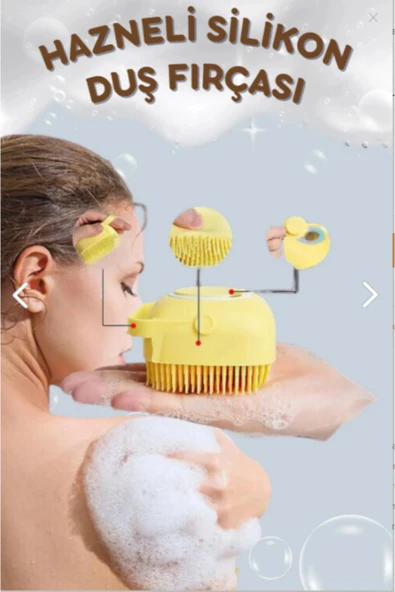 Şampuan Hazneli Silikon Peeling Duş Fırçası Sarı - 1