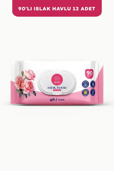 SUBO ISLAK HAVLU 90 'LI  GÜL 12X90