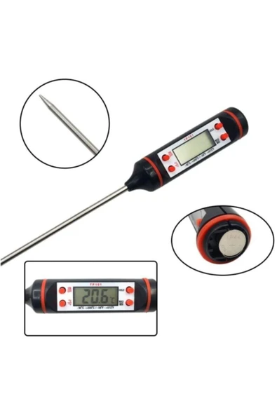 Yemek Sıcaklık Isı Ölçer Lcd Dijital Gıda Termometre Metal Proplu Sıcaklık Ölçer - Resim 2