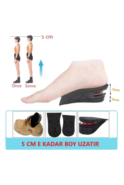 Ünisex 5 Cm Tam Boy Uzatıcı Tabanlık Hava Yastıklı Ayakkabı Tabanlığı Gizli Topuk - Resim 3