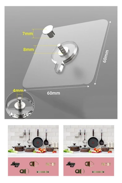 Süper Güçlü 10 Adet Çerçeve Askısı Pin Delgisiz Vidalı Tırnak Kanca Yapışkanlı Raf Tutucu Askı - Resim 5