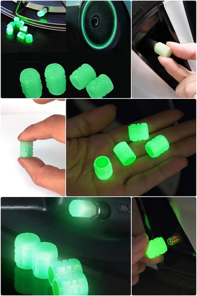 Yeşil Fosforlu Tekerlek Sibop Kapağı Seti Gece Görünürlüğünü Artıran Şık Dayanıklı Güvenli Sürüş ürün görseli 1