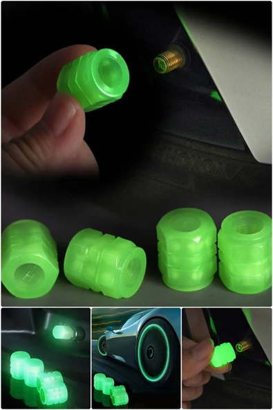Yeşil Fosforlu Tekerlek Sibop Kapağı Seti Gece Görünürlüğünü Artıran Şık Dayanıklı Güvenli Sürüş - Resim 4