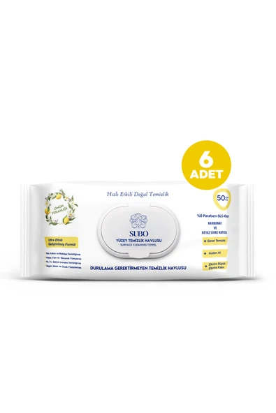 SUBO YÜZEY TEMİZLİK HAVLUSU 50 'Lİ LİMON 6X50 ürün görseli 1