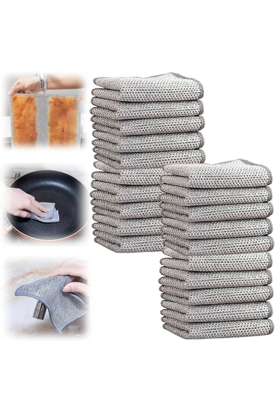 ŞirinShop Home 2 Adet Yeniden Kullanılabilir Telli Bulaşık Bezi,Çizdirmez Bulaşık Bezi,Bulaş - 1