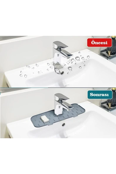 Su Tutucu Musluk Matı -mutfak Ve Banyo Için Koruyucu Lavabo, Musluk Ve Batarya Matı Gri - Resim 3