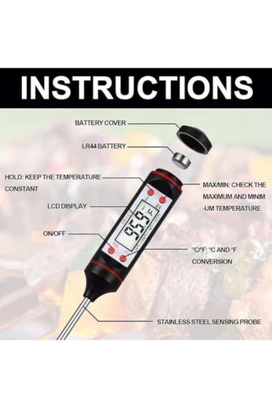 ysftex Termometresi Dijital Termometre Gıda Termometresi 300 C Ölçüm (KALİTELİ) ÖZEL KUTULU Y - Resim 2