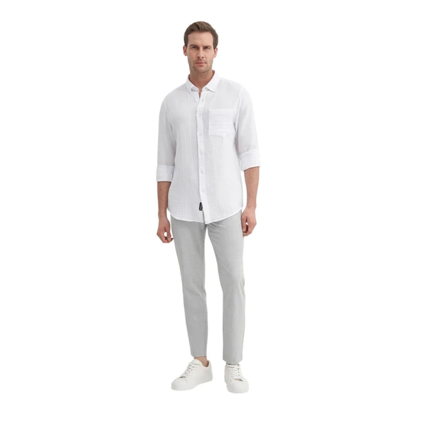 Erkek Regular Fit Pamuklu Müslin Uzun Kol Gömlek ürün görseli 1