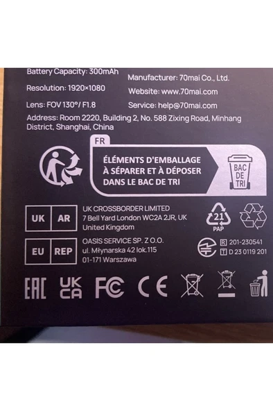 70mai A810 Araç içi Kamera 4K, HDR, Gece Görüşü, Hareket Algılama - 8