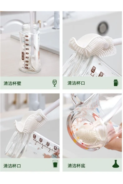 Silikon Uzun Saplı Mutfak Temizlik Biberon Kavanoz Yıkama Bardak Şişe Temizleme Fırçası - 3