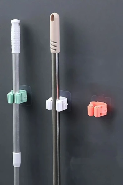 SVRM Yapışkanlı Pratik Mop Fırça Tutucu 4 Adet Poratif Banyo, Mutfak Askısı - Resim 2