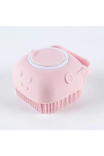 Şampuan Hazneli Kedi Köpek Silikon Duş Fırçası 11 cm Pembe - 1