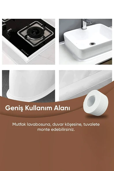 Su Geçirmez Sizdirmaz Beyaz Bant Ev Küvet Lavabo Mutfak Kenar Bandı Su Geçirmez 3,2mx38 Serit Bant - Resim 2