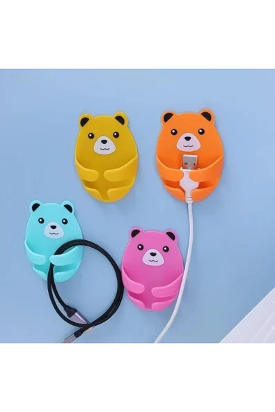 ŞirinShop 4 Adet Kendinden Yapışkanlı Ayı Desenli Fiş Askısı Priz Soket Kablo Tutucu 110810 - Resim 2